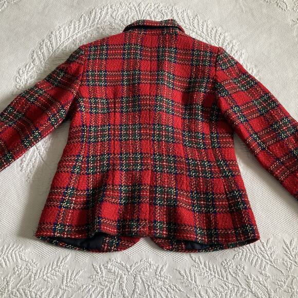 Talbots Blazer Red Tartan Plaid Wool Holiday Jacket Party office career Size 4 - Picture 15 of 16